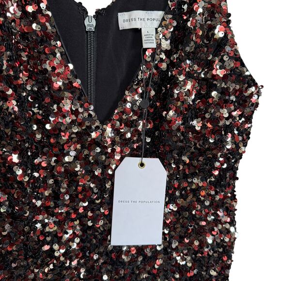 Dress the Population New Charlie Gunmetal Multi Sequined Jumpsuit Size L V-Neck - Picture 8 of 11